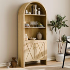 Arch Storage Cabinet with Beech-Wooden Door, 60” Cute Arched Display Cabinet, 4 Tier Farmhouse Buffet Cabinets with Storage for Dining Room, Living Room, Home Office or Kitchen (Oak)