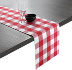 Native Fab Table Runner Buffalo Check Plaid 100% Cotton - 13x102 Inches Kitchen Dining Table Decoration for Indoor Outdoor Farmhouse Home Party Decor - Red and White