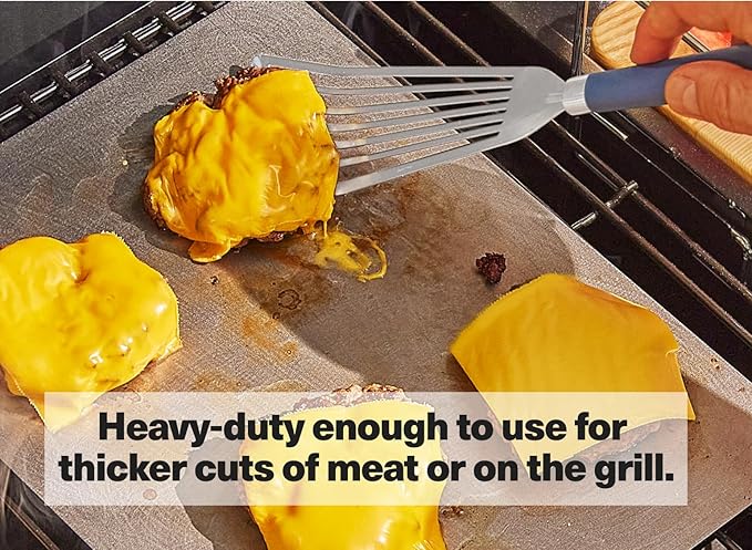 Misen Fish Stainless Steel Spatula - Slotted Turner for Cooking - Perfect for Frying - Heat Resistant - Dishwasher Safe -1mm Thick Flexible Flipper - Soft Silicone Grip Handle for Easy Use