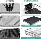 Dish Drying Rack for Kitchen Counter,Space-Saving Dish Rack with Drainboard,Rustproof Countertop Dish Drainer with Utensil Holder for Sink,Gray