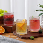 Hobnail Drinking Glasses Set of 6,12 oz Vintage Glassware Set Cocktail Glass Set, Embossed Clear Water Tumbler,for Beer, Whiskey,Juice and Various Mixed Drinks (12oz Clear)