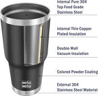 WETOWETO 30oz Insulated Tumbler With 2 Lids and 2 Straws, Stainless Steel Double Vacuum Coffee Tumbler Cup with Handle, Powder Coated Travel Mug for Home, Office, Travel, Party (Black, 1 Pack)