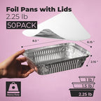Fit Meal Prep 50 Pack 2.25 lb Aluminum Foil Pans with Lids, Disposable Take Out Food Containers with lids for Freshness and Spill Proof, 8.5 x 6 x 2 Disposable Cookware for Catering, Restaurants