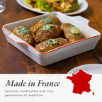 Made In Cookware - Square Baking Dish - Navy Rim - Hand Crafted Porcelain - Professional Bakeware - Made in France
