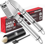 Alpha Grillers Garlic Press Stainless Steel - Professional Garlic Mincer and Crusher with Silicone Peeler Dishwasher Safe
