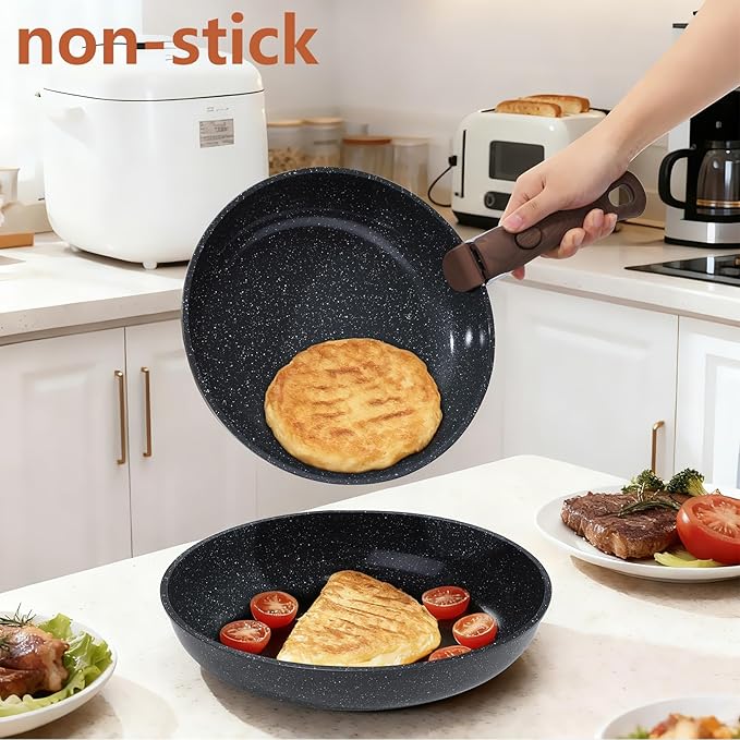 15PCS Ceramic Cookware Sets Detachable Handle Pots and Pans Set Non Stick (Black)