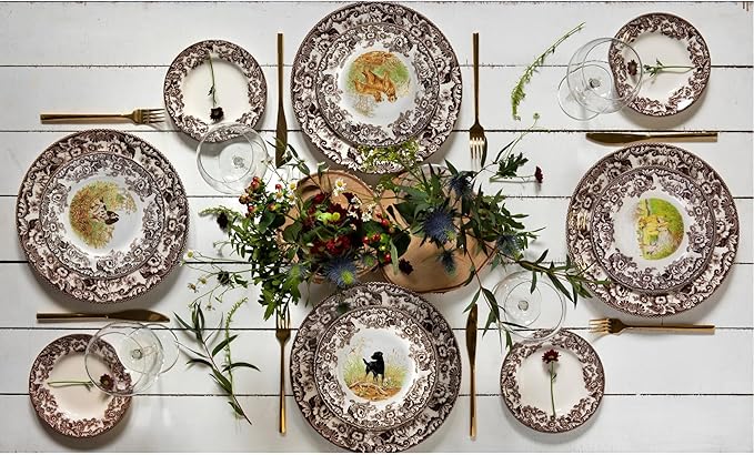 Spode Woodland Hunting Dogs English Springer Spaniel Salad Plate - 8 Inch Fine Earthenware, Dishwasher, Microwave & Warm Oven Safe to 225°F - Made in England Rustic Wildlife Tableware