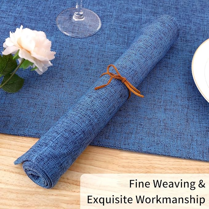 Homaxy Cloths Placemats for Dining Table Set of 6, Heat Resistant Washable Cotton Linen Blend Table Mats, Easy to Clean Place Mats for Indoor Outdoor Party Kitchen Decoration, 13" x 18", Blue