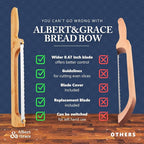 Albert&Grace Bread Bow Pro Knife – Serrated High-Carbon Blade with Sheath & Extra Blade, Thumbscrew Mount for Easy Swap, Right- or Left-Hand Use, Ideal for Sourdough & Bagels