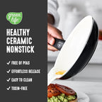 GreenLife 16 Piece Nonstick Cookware Set, Soft Grip Non-Toxic PFAS-Free Ceramic Pots & Pans, Dishwasher & Oven Safe, Frying, Sauce, Utensils, Glass Lids, Stay-Cool Handles, Wobble Free, Black & Cream