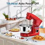 Facelle Stand Mixer, 10-Speed 6QT Kitchen Electric Mixer, Tilt-Head Food Mixer with Beater, Dough Hook, Wire Whip and Egg Separator, scraper for Most Home Cooks - Red