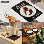 Cloth Placemats, Set of 6 Heat-Resistant Cotton Linen Blend Double Layered Machine Washable Place Mats, Wrinkle Free Thick Fabric Dining Table Mats for Indoors & Outdoors (Black, 6)