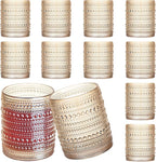 12 Pcs Golden Hobnail Beaded Drinking Glasses, 12 oz Vintage Glassware Set Romantic Water Glasses Tumbler, Water Cups, Clear Embossed Glassware Set for Beer, Juice, Cocktail, Soda, Beverages Amber