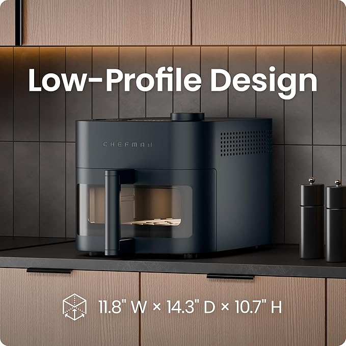 Chefman Crispinator Air Fryer 6-in-1 with 8 Qt capacity, 450°F Max Temp with TurboFry Pro Technology for Fast and Even Results, Viewing Window, Nonstick Ceramic Basket, 10-Pc Liner Starter Pack