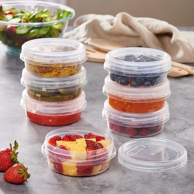 PLASTICPRO 6 Pack Twist Cap Food Storage Containers with Clear Screw on Lid- 8 oz Reusable Meal Prep Containers - Freezer and Microwave Safe Clear Plastic Food Storage