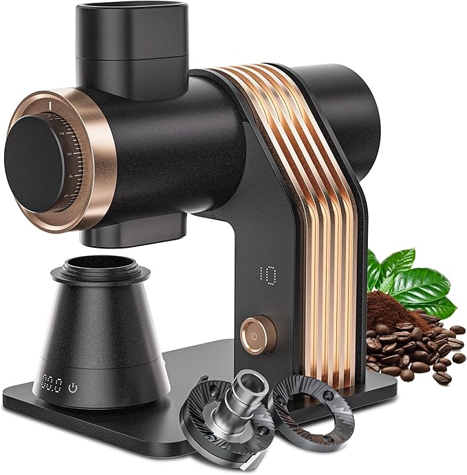 Gevi VelPro 400 Single Dose Coffee Grinder with Variable Speed, Stepless Adjustment, 64mm Titanium Flat Burr & Single Dosing Cup, Coffee Bean Grinder for Drip, French Press & Cold Brew-Black Gloden