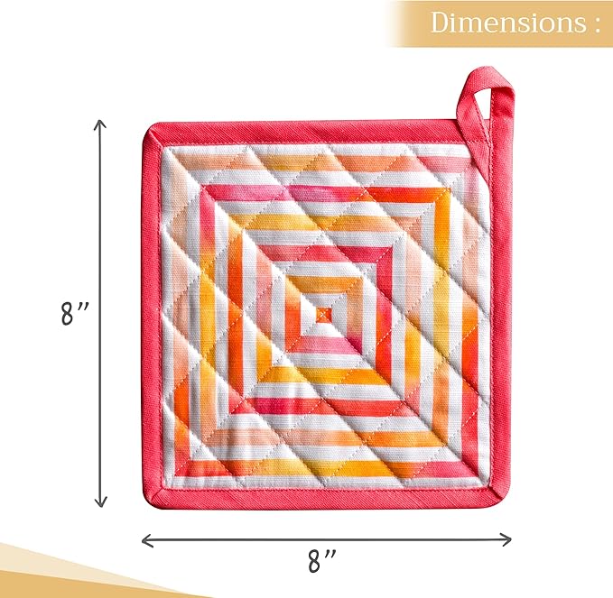 Maison d' Hermine Pot Holders Set 100% Cotton Heat Resistant Potholders 8" x 8" Hot Pads with Loop BBQ, Cooking, Baking, Grilling, Kitchen, Handling Hot Pans Spring/Summer (Pack of 2, Summer Maze)