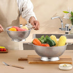 3Qt Metal Colander with Handle, Stainless Steel Strainer for Kitchen, Mesh Strainer for Washing Pasta, Spaghetti, Berry, Fruit, Vegetable, Rice Washer, Fast Draining, Dishwasher Safe