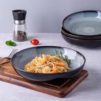 LERATIO Large Pasta Bowls,38oz Ceramic Pasta Bowls,9.0" Reactive Glaze Pasta Bowl Set of 6,Microwave & Dishwasher,Oven Safe,Wide Serving Bowls for Salad,Pasta,Fruit,Scratch Resistant-Gray White