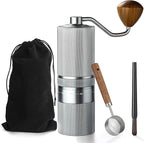 Manual Coffee Grinder with Stainless Steel Burr, Hand Coffee Grinder External Adjustable Grind Setting for Espresso, French Press (Silver)