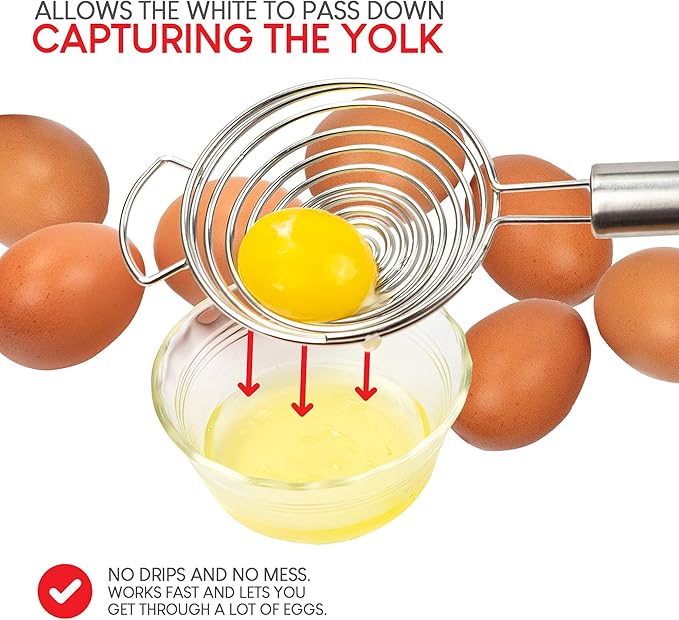 Stainless Steel Egg Separator Tool, Long Handled Egg White Separator No Drips and No Mess Egg Yolk and Egg White Extractor By Exultimate