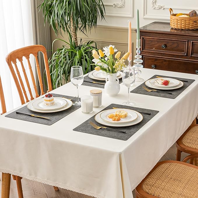 Romanstile Reversible Vinyl Placemats Set of 8, Faux Leather 100% Waterproof Oil-Proof Wipeable Place Mats, Heat Resistant Dual Sided Table Mats for Kitchen/Dining/Party (Dark Gray, 12 x 18 Inch)