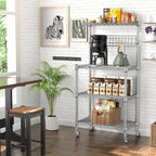 Leteuke Bakers Rack for Kitchen with Storage, NSF Certified 4-Tier Adjustable Coffee Bar with Wheels 10 S-Hooks Microwave Stand Kitchen Storage Shelf Metal Storage Rack 30 x 14 x 59 Inches, Chrome
