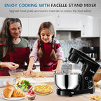 Facelle Stand Mixer, 10-Speed 6QT Kitchen Electric Mixer, Tilt-Head Food mixer with Beater, Dough Hook, Wire Whip and Egg Separator, scraper for Most Home Cooks - Black