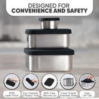 Flexibento - Leak proof Stainless Steel Bento Box | Stainless steel Snack Containers | Food Containers with Silicone Lids | Metal Food Containers| Bentobox - Black, 52 Oz Set (set of 5)