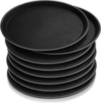 Zopeal 8 Pieces Black Round Restaurant Serving Tray, Plastic Non Slip Surface Food Meals Server Tray with Raised Edges for Home, Kitchen, Restaurant, Cafeteria, Bar (11")