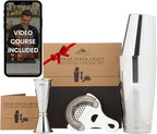 A Bar Above 4-Piece Cocktail Shaker Set, for Professional and Home Bar, Premium Bar Kit Gifts, Includes Strainer, Jigger, Shaker Set, and 4-Hour Cocktail Course