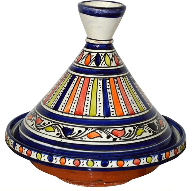Moroccan Handmade Serving Tagine Exquisite Ceramic With Vivid colors Original 10 Inches in Diameter