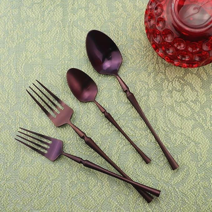 Gugrida Unique & Beautiful Flatware Set - 5 Piece Iridescent Silverware Sets | 18/10 Stainless Steel Reusable Cutlery Set | Purple Utensils Service For 1 with Dessert Fork, Knife, Spoon, Dinner Fork