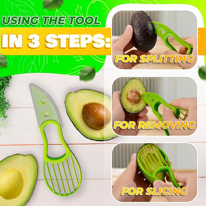 Avocado Slicer Tool 3 in 1 - Avocado Tool Avocado Peeler Kitchen Gadgets Avocado Cutter Tool Avocado Knife Tool Fruit Slicer Avocado Scooper Tool - Avocado Pit Remover Fruit & Vegetable Tools