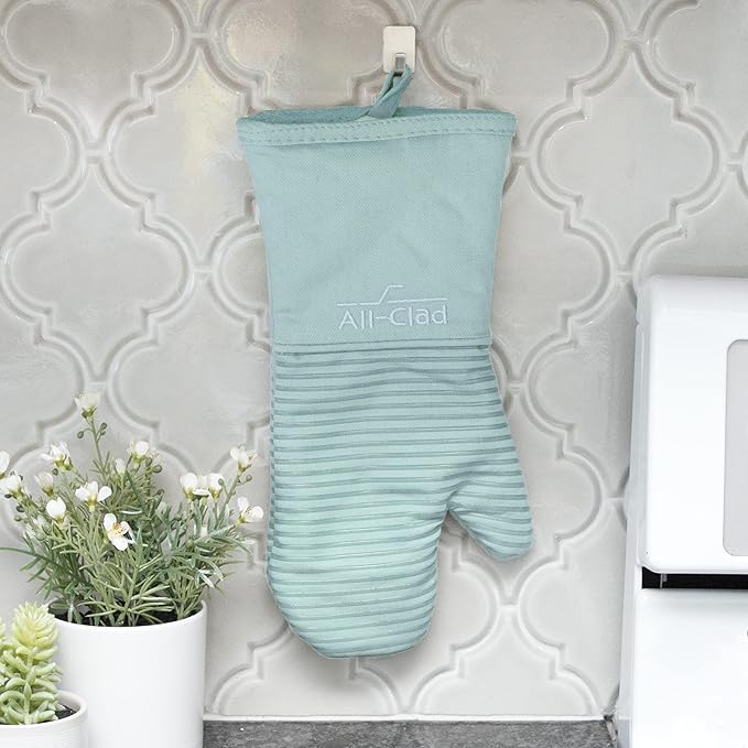 All-Clad Silicone Oven Mitt: Heat Resistant up to 500 Degrees - 100% Cotton & Silicone, 14"x7" Oven Mitt for Kitchen and Barbeque, 1-Pack, Rainfall