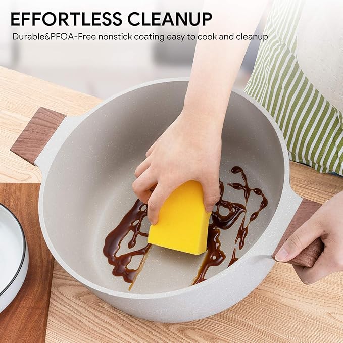 Nonstick Die Casting Stock Pot,6Qt Elegant Aluminum Ceramic Casserole with Lid, Induction Bottom