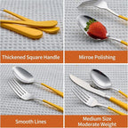20 Piece Yellow 18/0 Flatware Utensil Set for 4, Include Dinner Knife,Dinner Forks,Dinner Spoons,Salad Forks,Teaspoons,Silverware Set for 4, Dishwasher Safe