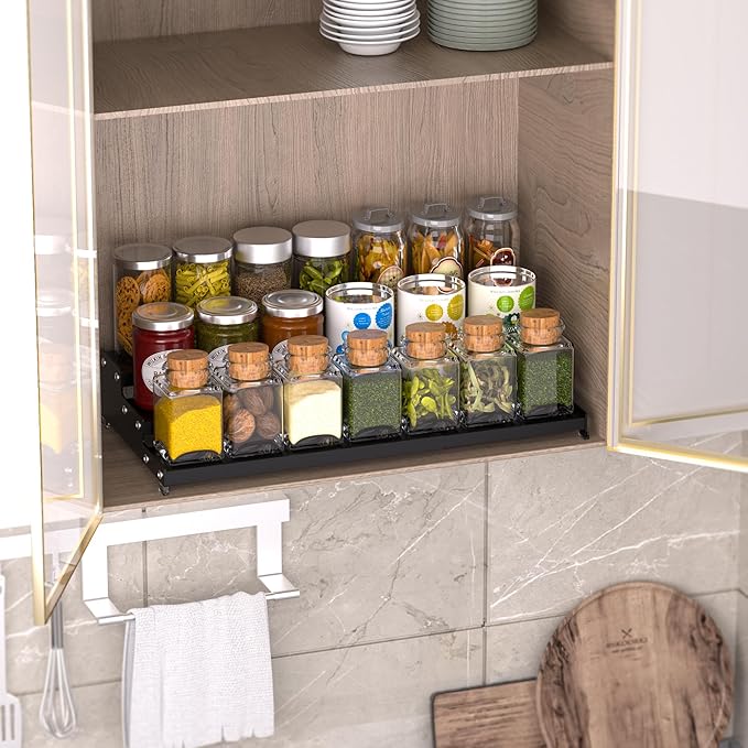 Premium Spice Rack Organizer for Countertops - tiered spice rack organizer for cabinet,spice jars, oil bottles and utensils 2 Pakcs Black (modern rust-resistant design)