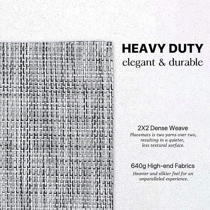 LEXMORE PlaceMats Set of 12 Vinyl/Plastic Woven Place Mats for Kitchen Table Indoor/Outdoor Washable PlaceMat Wipeable Dining Table Mats(Gray)