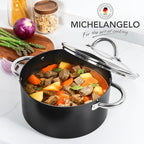 MICHELANGELO Stock Pot with Lid, Nonstick Cooking Pot, 6 Quart Soup Pot with Lid, Non Stick Pots with Stainless Steel Handle, Induction Compatible, Black