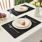Romanstile Reversible Vinyl Placemats Set of 4, Faux Leather 100% Waterproof Oil-Proof Wipeable Place Mats, Heat Resistant Dual Sided Table Mats for Kitchen/Dining/Party (Black, 12 x 17 Inch)