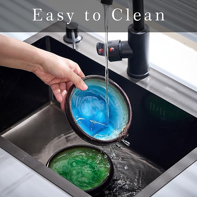 Ceramic Dinner Plates Set of 4, 6 Inch Large Porcelain Pasta and Salad Plates, Stoneware Plate Set for 4, Handmade Round Dishes for Home Decor, Microwave,Oven,and Dishwasher Safe, Blue