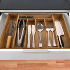 Expandable Acacia Kitchen Drawer Organizer for Cutlery and Utensils, Adjustable Acacia Wood Cutlery Tray in Drawer for Flatware and Silverware in Kitchen
