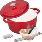 Enameled Cast Iron Dutch Oven Pot with Lid, for Bread Baking, Round Bread Oven- include Sourdough Bread Baking Supplies Set, 6QT, Red