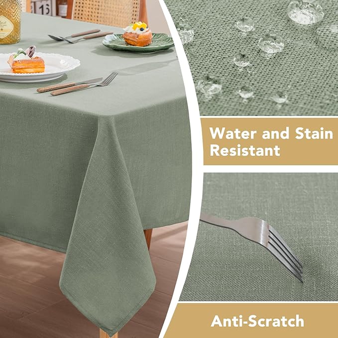 H.VERSAILTEX Linen Table Cloths Square 60 x 60 Inch Premium Tablecloth Spill-Proof Waterproof Table Cover for Dining Buffet Feature Extra Soft and Thick Fabric Wrinkle Free, Sage