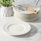 Neaylfe 8-Piece Ceramic Salad Plates Set, 8in Embossed Modern Small Dinner Plates for Kitchen, Ceramic Flat Plates for Salad, Dessert, Appetizer, Microwave, Oven, and Dishwasher Safe