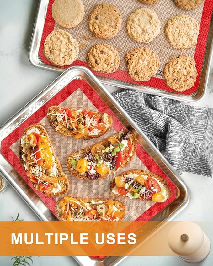 Silicone Baking Mat, Sopito Food Safe Silicone Baking Sheet, Heat Proof 480℉ Cooking Mat, Length 16.5 in Width 11.6 in, 2 PCS-Red