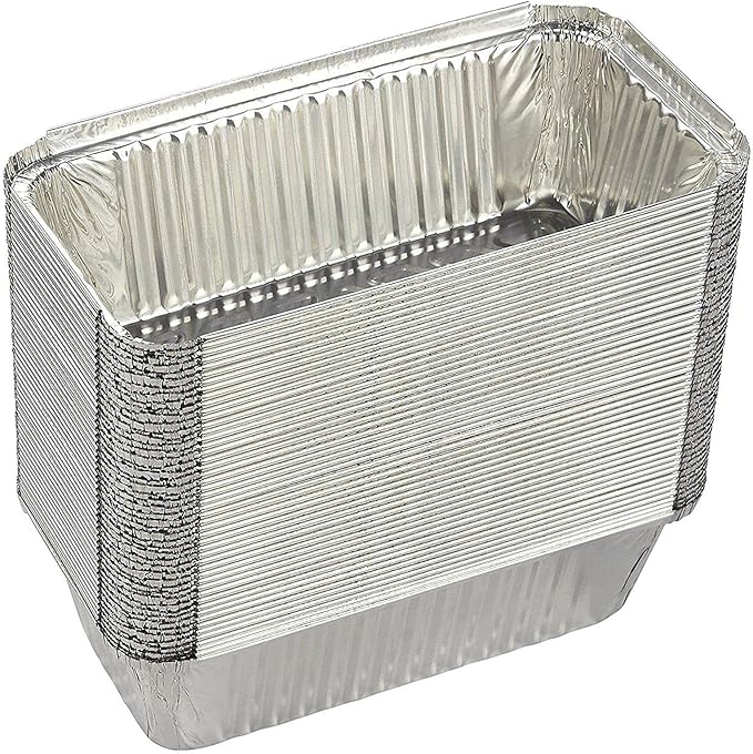 Juvale 50 Pack Aluminum Foil 2 lb Disposable Loaf Pans With Lids for Baking Bread, Heating, Storing Food (32oz, 8.5 x 4.5 In)