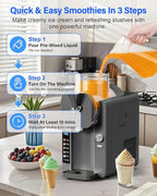 2-IN-1 Slush Machine & Ice Cream Maker Machine, 6 Modes for Smoothies, Milkshakes, Cocktails, Margarita, and Ice Cream, Double-Layer Tank, With Ice Cream Cone Holder, Self-Cleaning, For Home Use, Grey