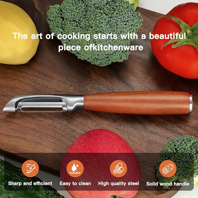 Premium I Type 304 Stainless Steel Multifunctional Kitchen Peeler Real Wood Handle Ultra Sharp Blade Vegetable Potato Apple(Aosuan)